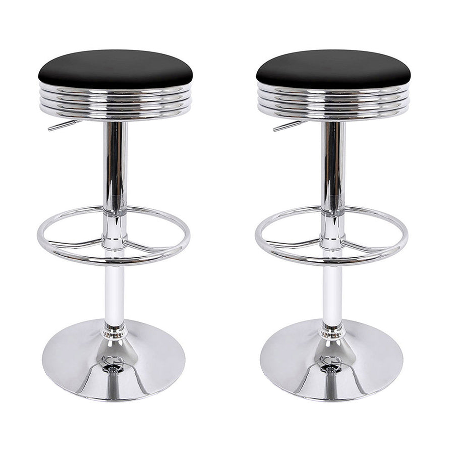 NNEDSZ Set of 2 Backless PU Leather Bar Stools - Black and Chrome-0