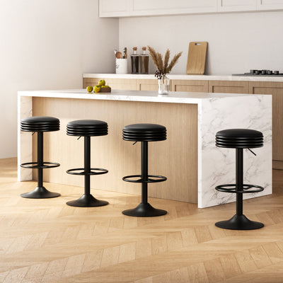 NNEDSZ Artiss 4x Bar Stools Leather Padded Gas Lift Black-0