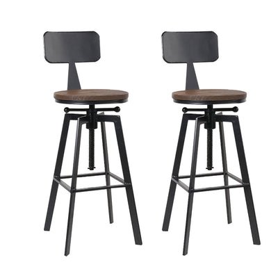 NNEDSZ Set of 2 Rustic Industrial Style Metal Bar Stool - Black and Wood-0
