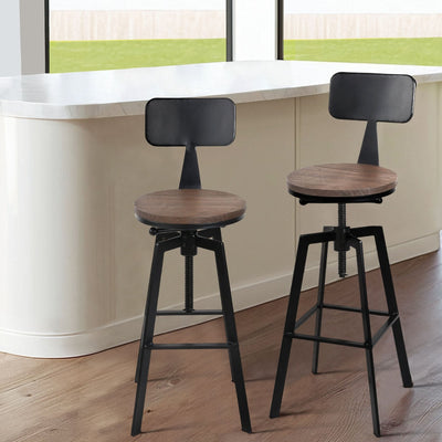 NNEDSZ Artiss 4x Bar Stools Kitchen Dining Chairs Adjustable Wood Stool w/Backrest-0