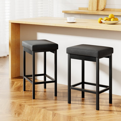 NNEDSZ 2x Artiss Metal Bar Stools PU Seat Dining Counter Chairs-0