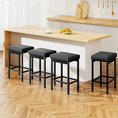 NNEDSZ A Set of 4 Artiss Metal Bar Stools PU Seat Dining Counter Chairs-0