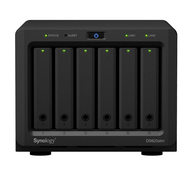Synology DiskStation DS620 slim 6 Bay NAS Intel Celeron J3355 2-core 2.0 2GB DDR3L non-ECC SODIMM Hot Swappable