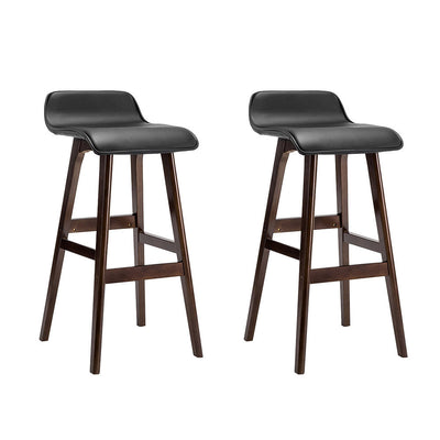 NNEDSZ Set of 2 PU Leather Wood Wave Style Bar Stool - Black-0