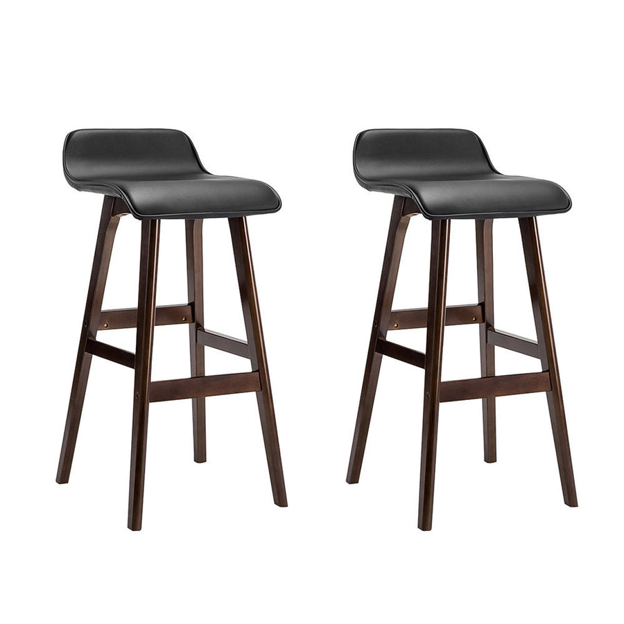NNEDSZ Set of 2 PU Leather Wood Wave Style Bar Stool - Black-0