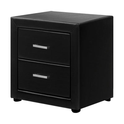 NNEDSZ PVC Leather Bedside Table - Black-0
