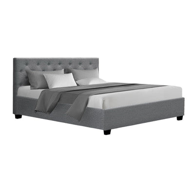 NNEDSZ Vila Bed Frame Fabric Gas Lift Storage - Grey Queen-0