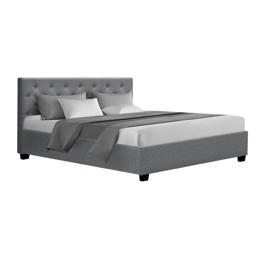 NNEDSZ Vila Bed Frame Fabric Gas Lift Storage - Grey Queen-0