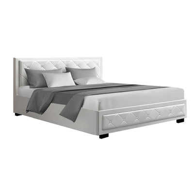 NNEDSZ Tiyo Bed Frame PU Leather Gas Lift Storage - White King-0