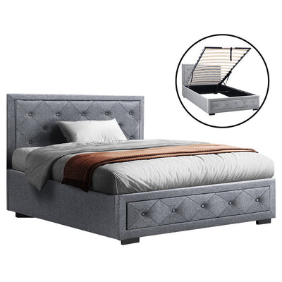 NNEDSZ  Bed Frame King Single Size Gas Lift Base With Storage Mattress Fabric-0
