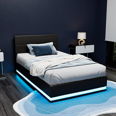 NNEDSZ Artiss Bed Frame King Single Size LED Gas Lift Black LUMI-0