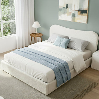 Artiss Double Bed Frame with Gaslift Storage Wooden Platform Mattress Base Boucle Upholstered White-0