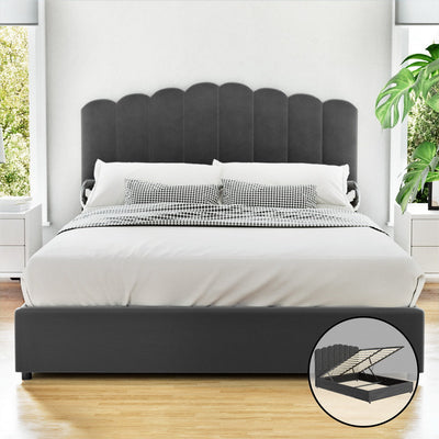 NNEDSZ Artiss Bed Frame Double Size Velvet Grey FION-0