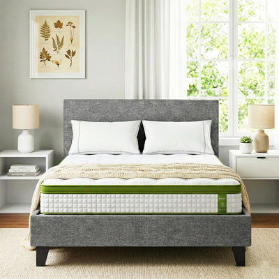Artiss BedStory Single Bed Frame and Mattress Set, 30cm Hybrid Cooling Gel Mattress with Grey Upholstered Wooden Platform Base, Modern Bedroom Furniture Bundle