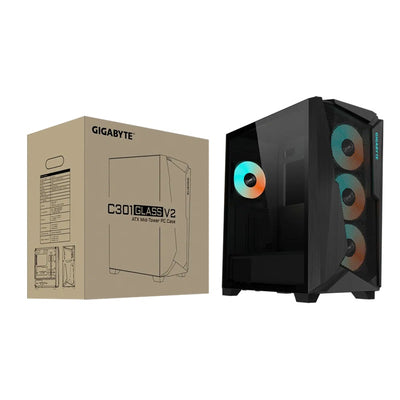 Gigabyte C301V2 RGB Tempered Glass E-ATX Black Mid Tower Gaming Chassis 2x3.5" 2x2.5" 2xUSB3.0 Detachable Dust