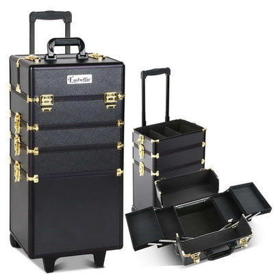 NNEDSZ 7 in 1 Portable Cosmetic Beauty Makeup Trolley - Black & Gold-0
