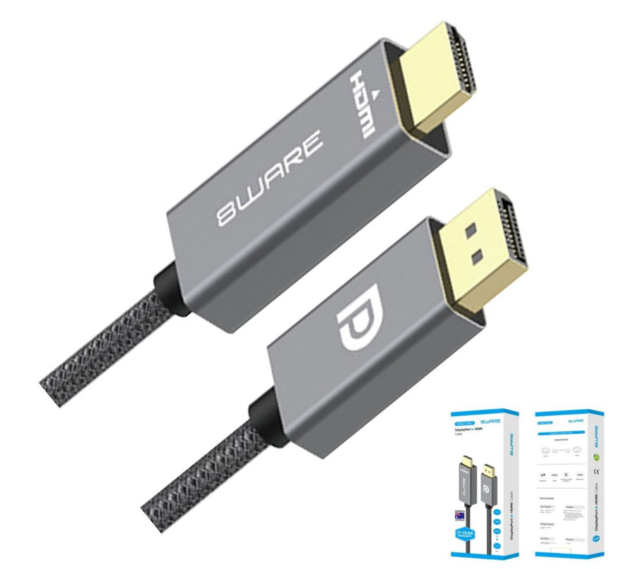 8ware 1m DisplayPort DP to HDMI Male to Male Adapter Converter Cable Retail Pack 1080P Nylon Braide for Video Card