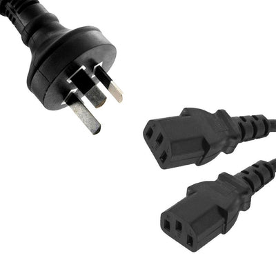 8ware 1m 10amp Y Split Power Cable with AU/NZ 3-pin Male Plug 2xIEC F C13 Socket & Cord for PC & Monitor to Wall