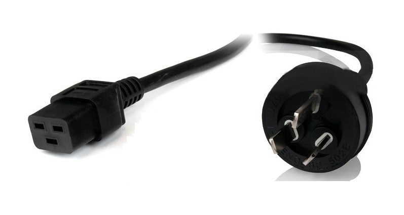 8ware Power Cable 2m 3-Pin AU to IEC C19 Male to Female 10A Electrical Safety Black