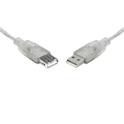 8ware USB 2.0 Extension Cable 2m A to A Male to Female Transparent Metal Sheath Cable