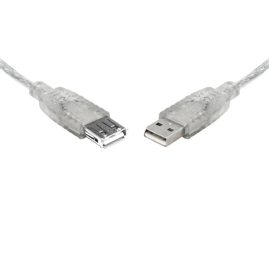 8ware USB 2.0 Extension Cable 3m A to A Male to Female Transparent Metal Sheath Cable