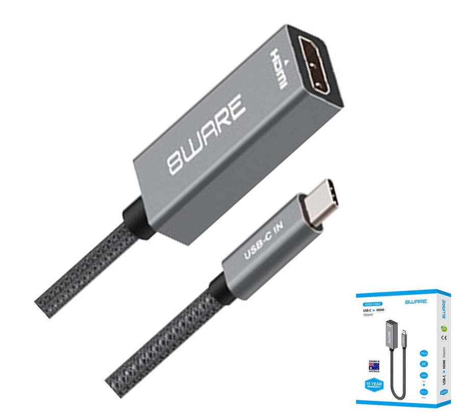 8ware 10cm USB-C to HDMI Male-Female Adapter Converter Cable Retail Pack for PC Laptop iPad MacBook Pro/Air