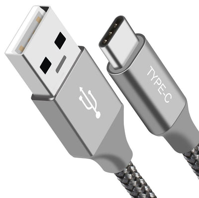 Astrotek 1m USB-A to Type-C Data Sync Charger Cable Silver Strong Braided Heavy Duty Fast Charging for Samsung