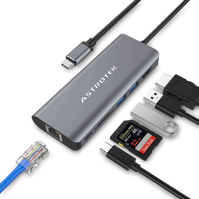 Astrotek USB-C Dock 6-in-1 Multiport Hub/Docking Station with 60W Power 1xHDMI 4K GLAN 2xUSB3.0 Card Reader for HP