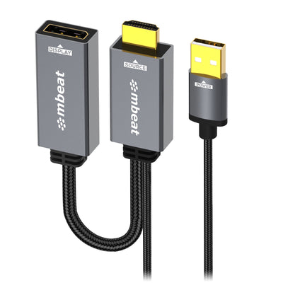 MBEAT® Tough Link HDMI to DisplayPort Adapter with USB Power Seamless Signal Transfer Plug-and-Play Convenience