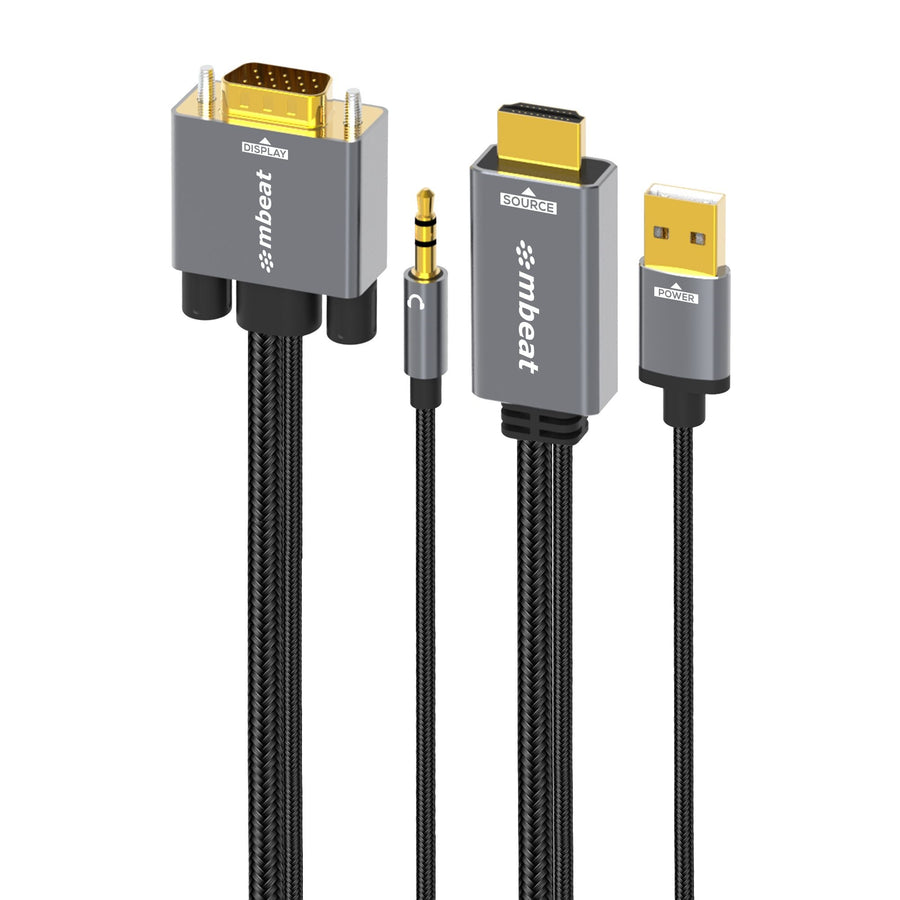 MBEAT® Tough Link 1.8m HDMI to VGA Cable with USB Power & 3.5mm Audio Up to 1080p@60Hz (1920×1080) HDMI (Male)×1