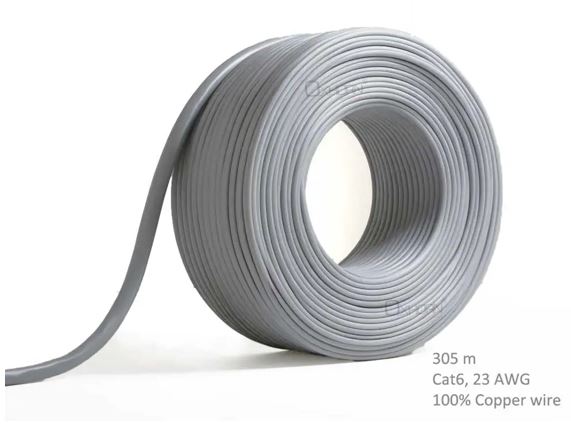 8ware Network Cable Cat6 305m Roll Un-shielded twisted pair UTP 23AWG PVC solid pure 0.56mm copper wire Grey