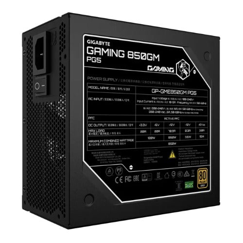 Gigabyte Gaming 850GM PG5 850W 80+ Gold ATX3.1 PCIe5 16pin APFC 90% 135mm FDB 2xEPS 4xPCIe 8xSATA OVP OPP SCP UVP