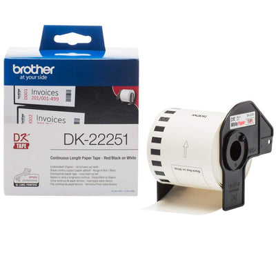 Brother DK-22251 Consumer Paper Roll - Paper ROLL 62MM X 15.24M (WITH Black/red Print)