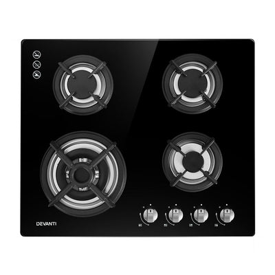 NNEDSZ Gas Cooktop 60cm 4 Burner Ceramic Glass Cook Top Stove Hob Cooker LPG NG Black-0
