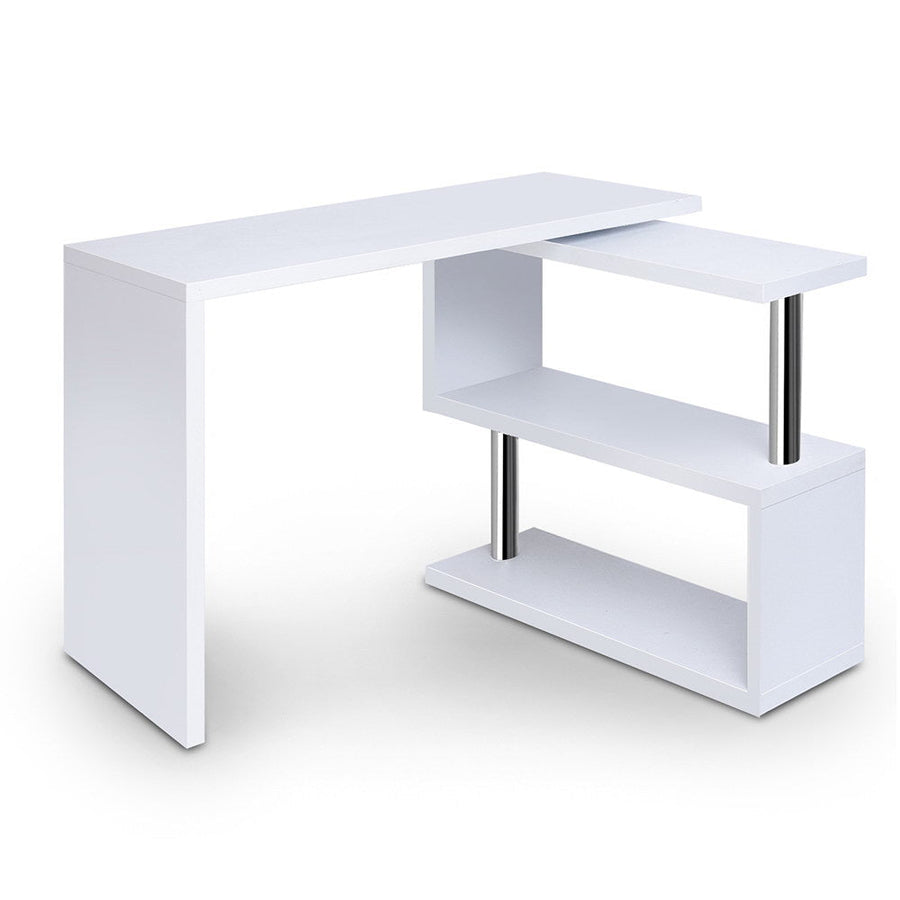 NNEDSZ Rotary Corner Desk with Bookshelf - White-0