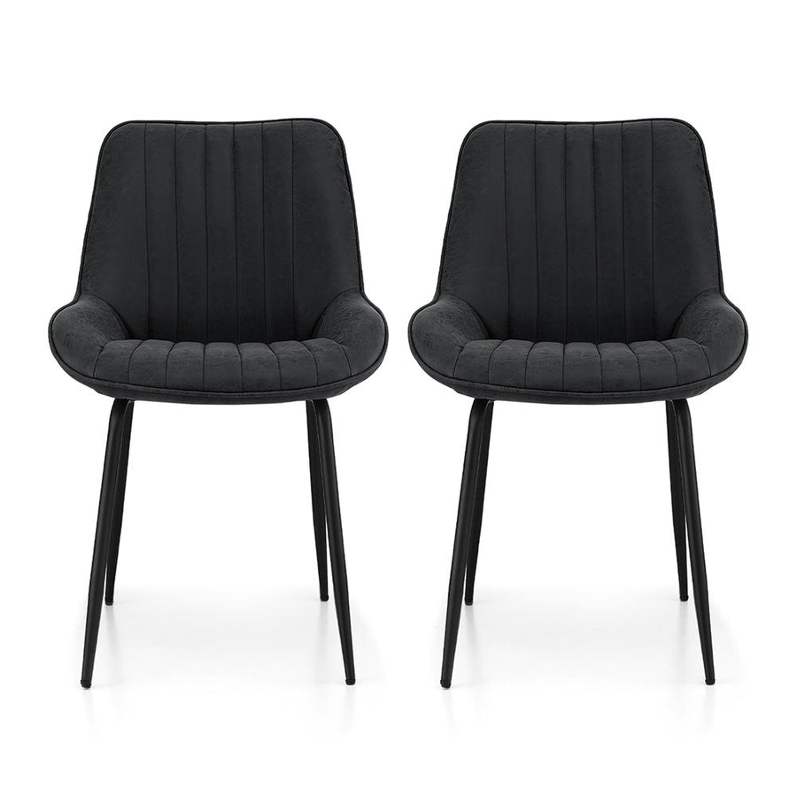 Artiss 2x Dining Chairs Retro PU Leather Kitchen Lounge Cafe Accent Chair Black-0