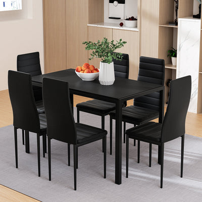 NNEDSZ Artiss Dining Chairs and Table Dining Set 6 Chair Set Of 7 Black-0