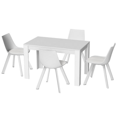 NNEDSZ 1 Artiss Dining Table and 4 Chairs Set Rectangle White-0