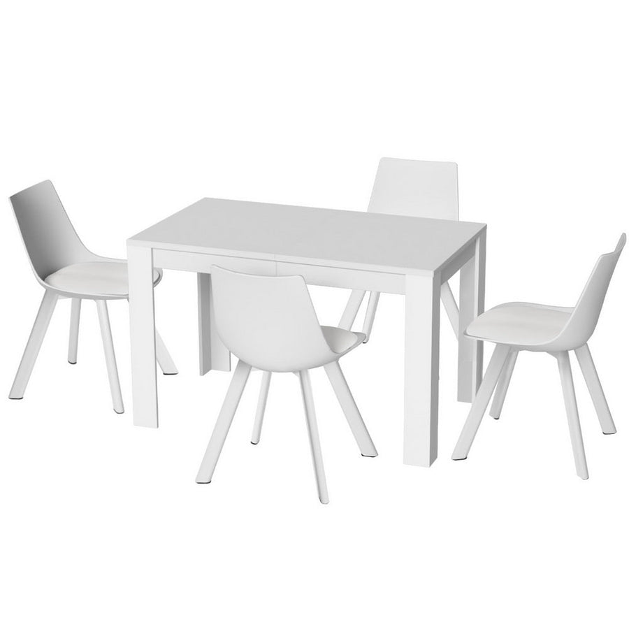 NNEDSZ 1 Artiss Dining Table and 4 Chairs Set Rectangle White-0