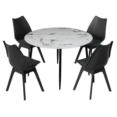 NNEDSZ 1 Artiss Dining Table and 4 Chairs Set Marble Black-0