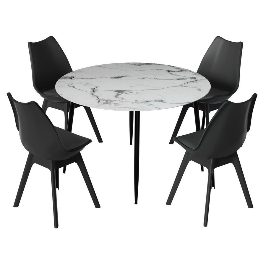 NNEDSZ 1 Artiss Dining Table and 4 Chairs Set Marble Black-0