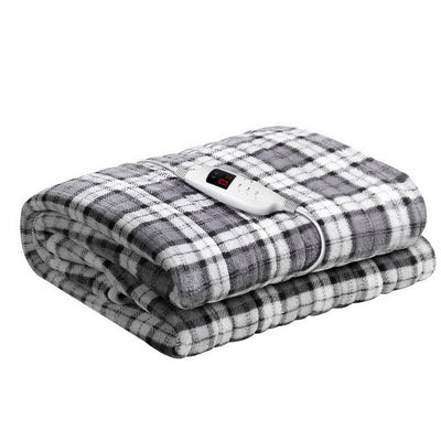 NNEDSZ Bedding Electric Throw Rug Flannel Snuggle Blanket Washable Heated Grey and White Checkered-0