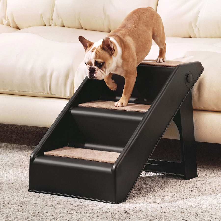 i.Pet Dog Ramp 3 Steps Pet Stairs For Bed Sofa Car Foldable Portable Ladder Black