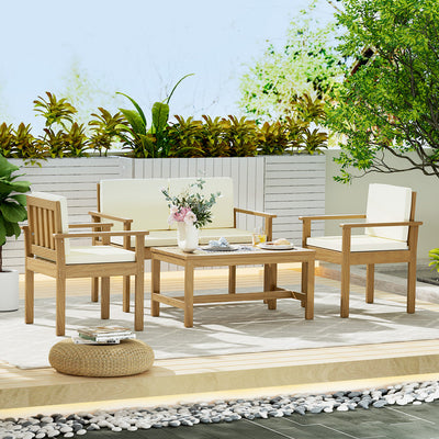 NNEDSZ Gardeon 4-Piece Outdoor Sofa Set Wooden Couch Lounge Setting-0