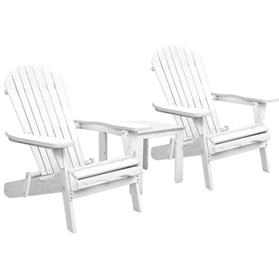 NNEDSZ 3 Piece Outdoor Adirondack Beach Chair and Table Set - White-0