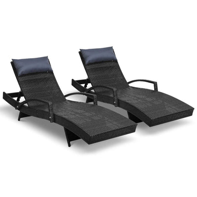 NNEDSZ Set of 2 Sun Lounge Outdoor Furniture Wicker Lounger Rattan Day Bed Garden Patio Black-0