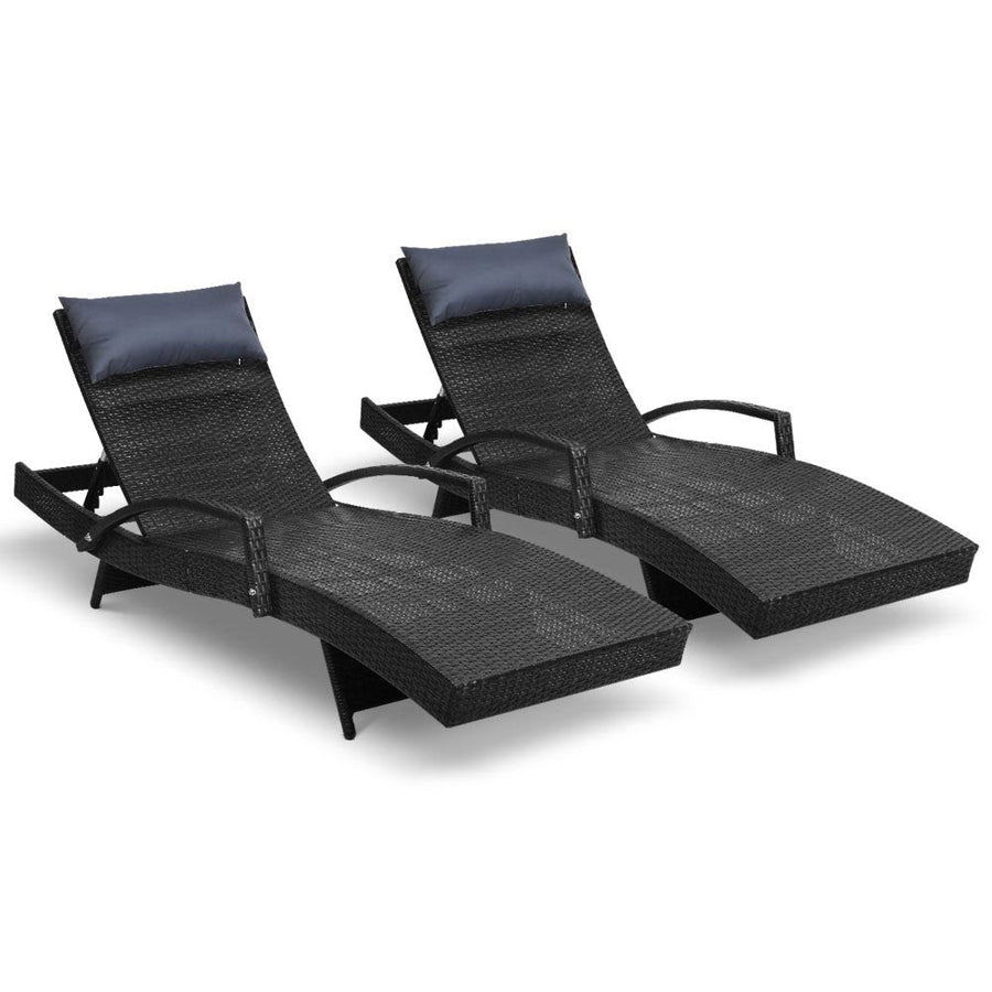 NNEDSZ Set of 2 Sun Lounge Outdoor Furniture Wicker Lounger Rattan Day Bed Garden Patio Black-0