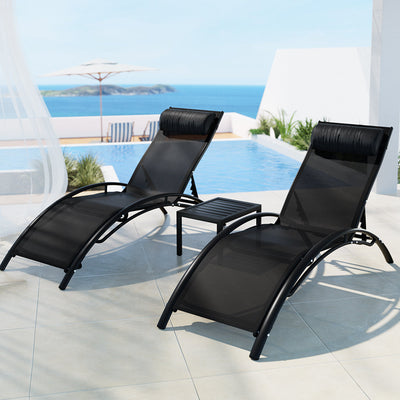 NNEDSZ Gardeon 3PC Sun Lounge Outdoor Lounger Steel Table Chairs Patio Furniture Garden-0