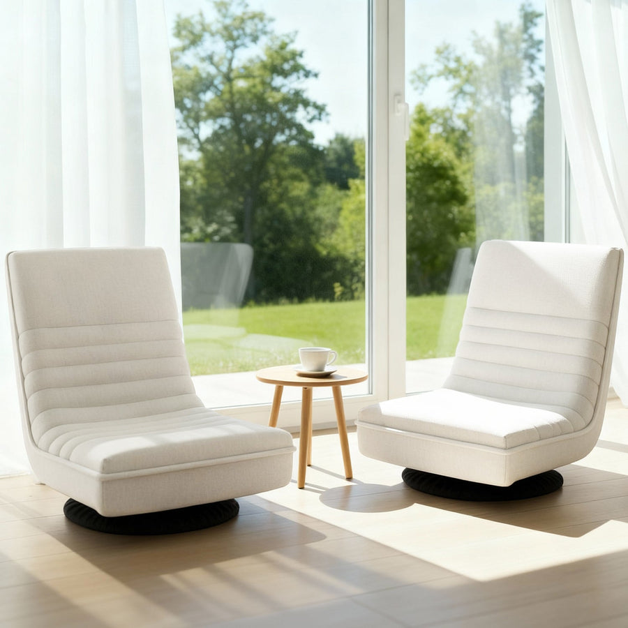 Artiss 2XFloor Chair Lounge Sofa Swivel Foldable Linen White-0