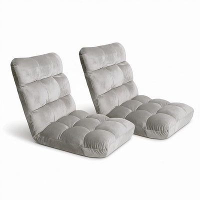 Artiss 2X Lounge Sofa Bed Flannel Fabric Grey-0